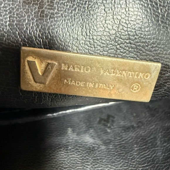 VINTAGE Mario Valentino V Mark Embossed Black Leather Clutch